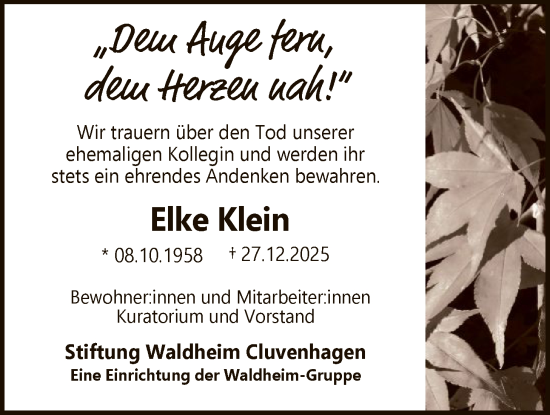 Traueranzeige von Elke Klein von SYKS