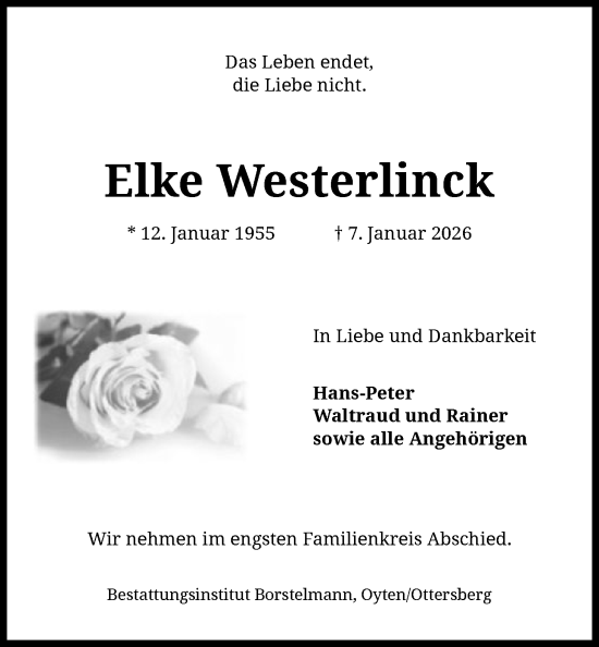 Traueranzeige von Elke Westerlinck von SYKS