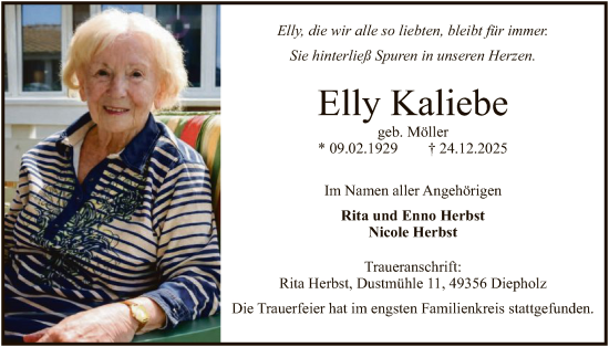 Traueranzeige von Elly Kaliebe von SYKS