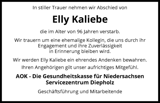 Traueranzeige von Elly Kaliebe von SYKS