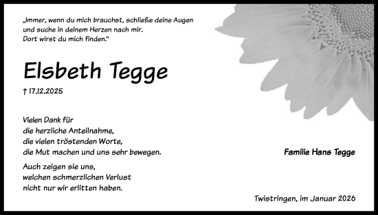 Traueranzeige von Elsbeth Tegge von SYKSSYKS