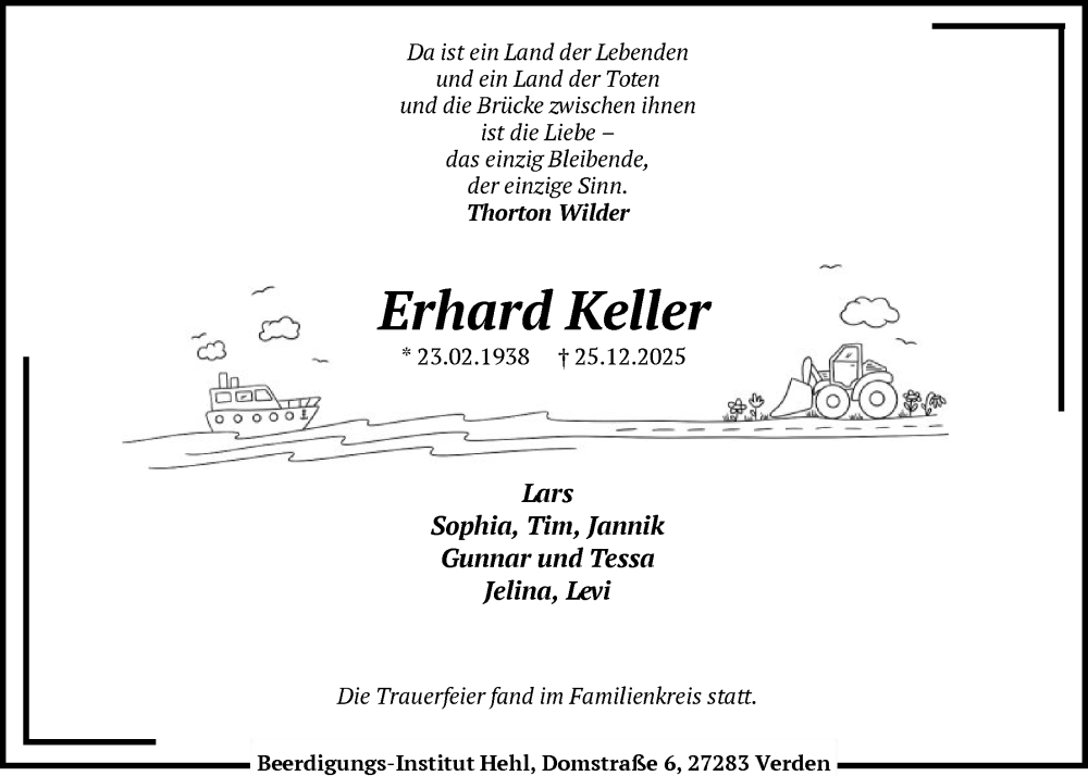  Traueranzeige für Erhard Keller vom 31.01.2026 aus SYKS