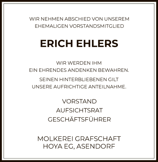 Traueranzeige von Erich Ehlers von SYKS
