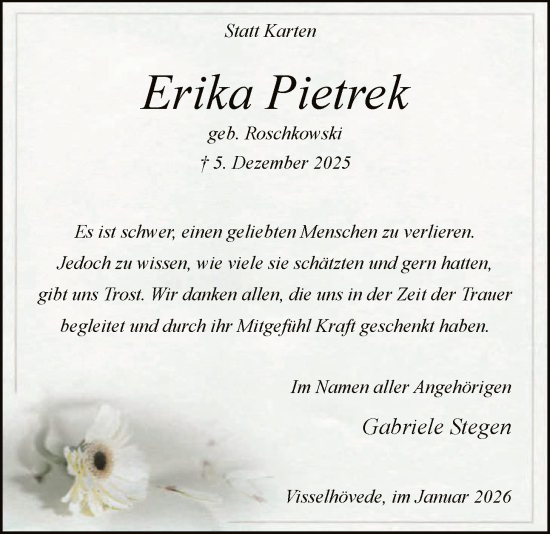 Traueranzeige von Erika Pietrek von SYKR