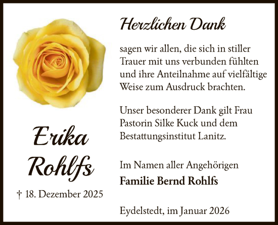 Traueranzeige von Erika Rohlfs von SYKS