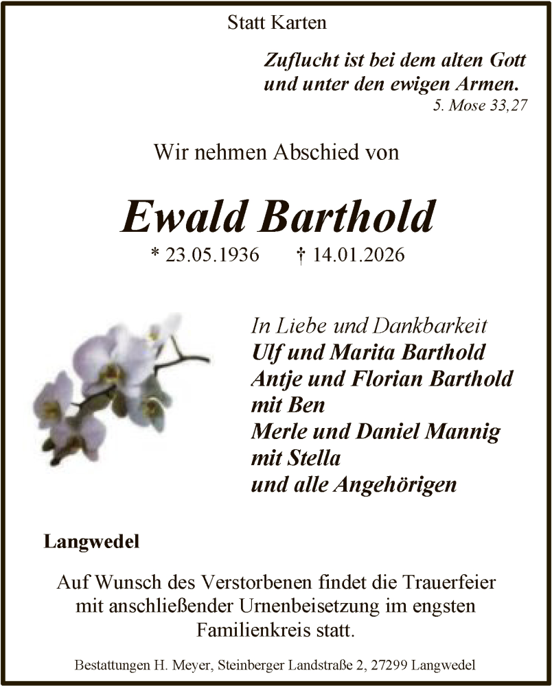  Traueranzeige für Ewald Barthold vom 24.01.2026 aus SYKS