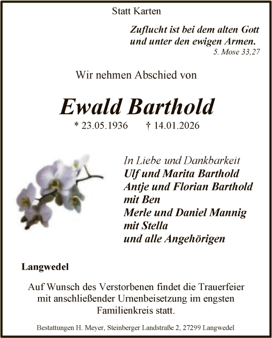 Traueranzeige von Ewald Barthold von SYKS