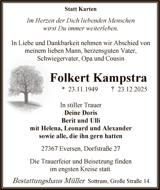 Traueranzeige von Folkert Kampstra von SYKR