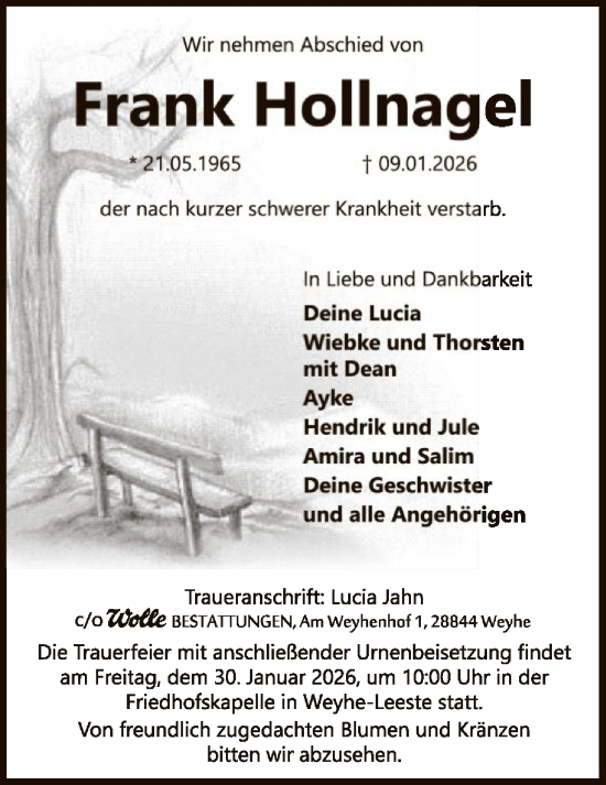 Traueranzeige von Frank Hollnagel von SYKS