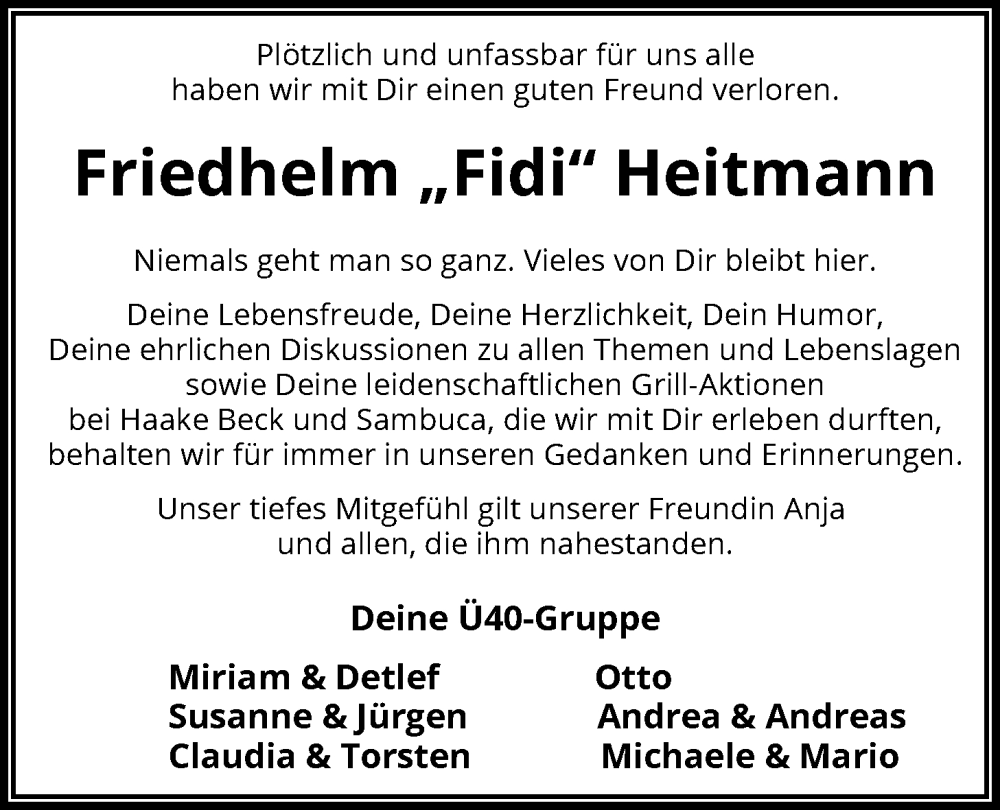  Traueranzeige für Friedhelm Heitmann vom 02.01.2026 aus SYKS