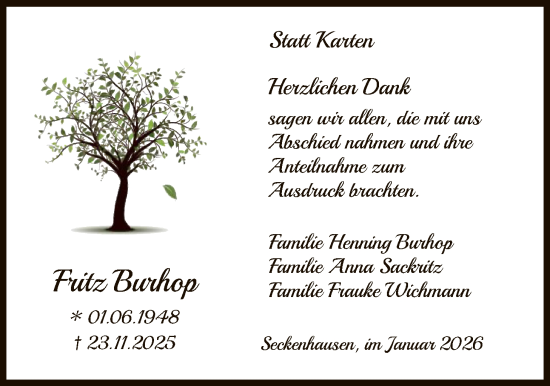 Traueranzeige von Fritz Burhop von SYKS