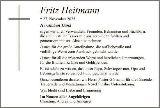 Traueranzeige von Fritz Heitmann von SYKS