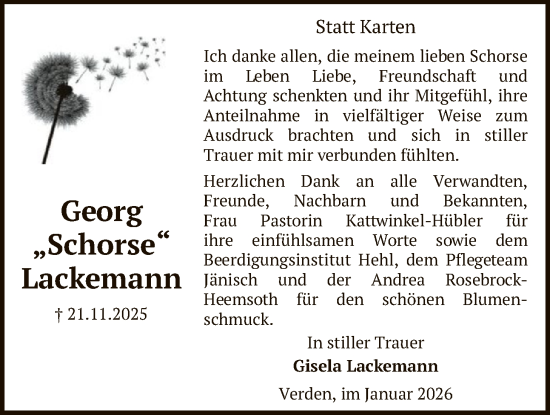 Traueranzeige von Georg Lackemann von SYKS