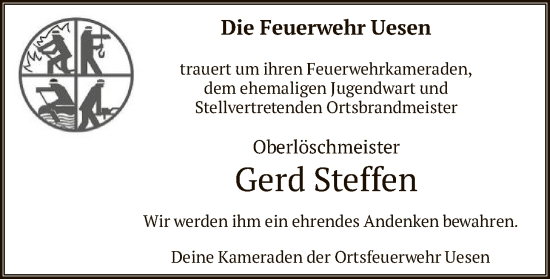 Traueranzeige von Gerhard Steffen von SYKS