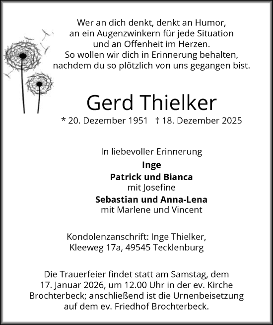 Traueranzeige von Gerd Thielker von SYKS
