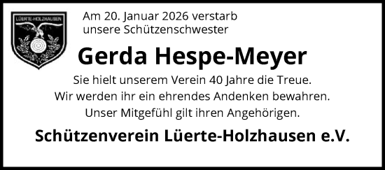 Traueranzeige von Gerda Hespe-Meyer von SYWZ