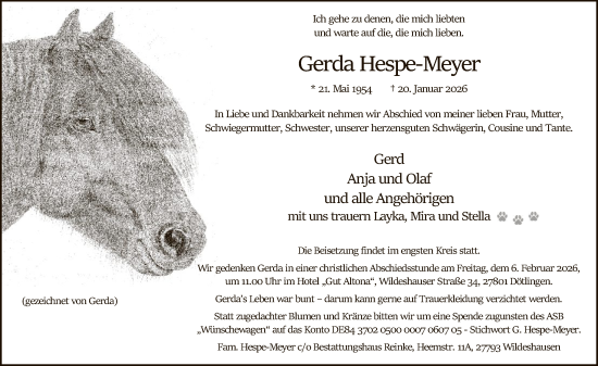 Traueranzeige von Gerda Hespe-Meyer von SYWZ