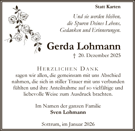 Traueranzeige von Gerda Lohmann von SYKS