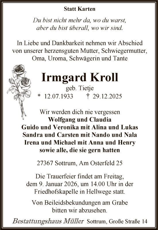 Traueranzeige von Gerda Lohmann von SYRRSYKR