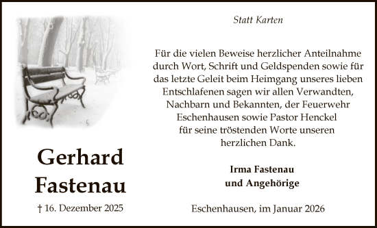 Traueranzeige von Gerhard Fastenau von SYKS