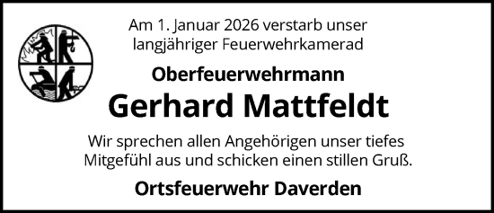 Traueranzeige von Gerhard Mattfeldt von SYKS
