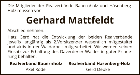 Traueranzeige von Gerhard Mattfeldt von SYKS