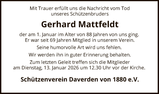 Traueranzeige von Gerhard Mattfeldt von SYKS
