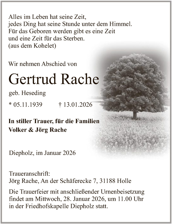 Traueranzeige von Gertrud Rache von SYKS