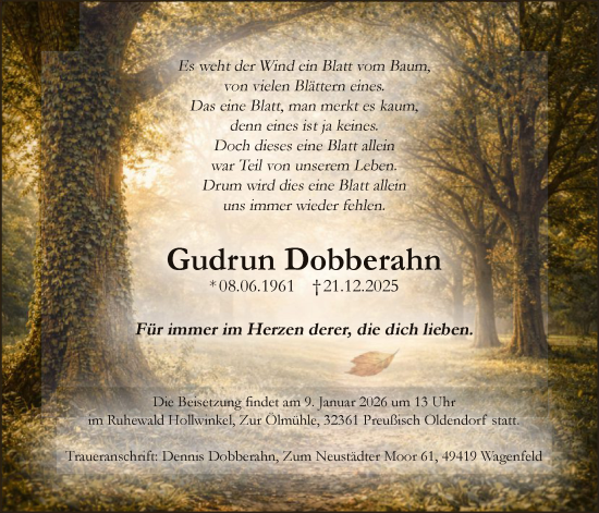 Traueranzeige von Gudrun Dobberahn von SYKS