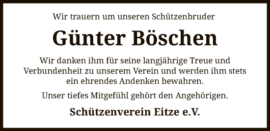 Traueranzeige von Günter Böschen von SYKS