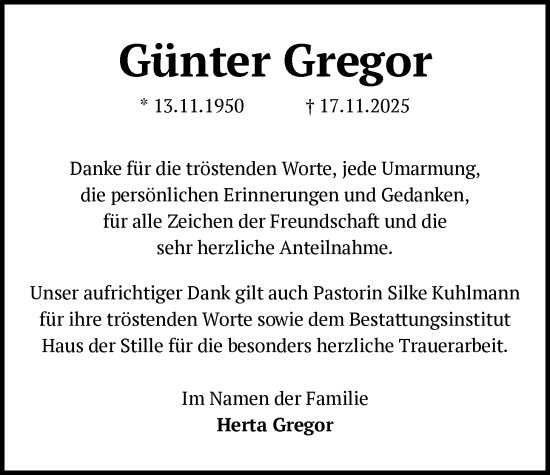 Traueranzeige von Günter Gregor von SYKS