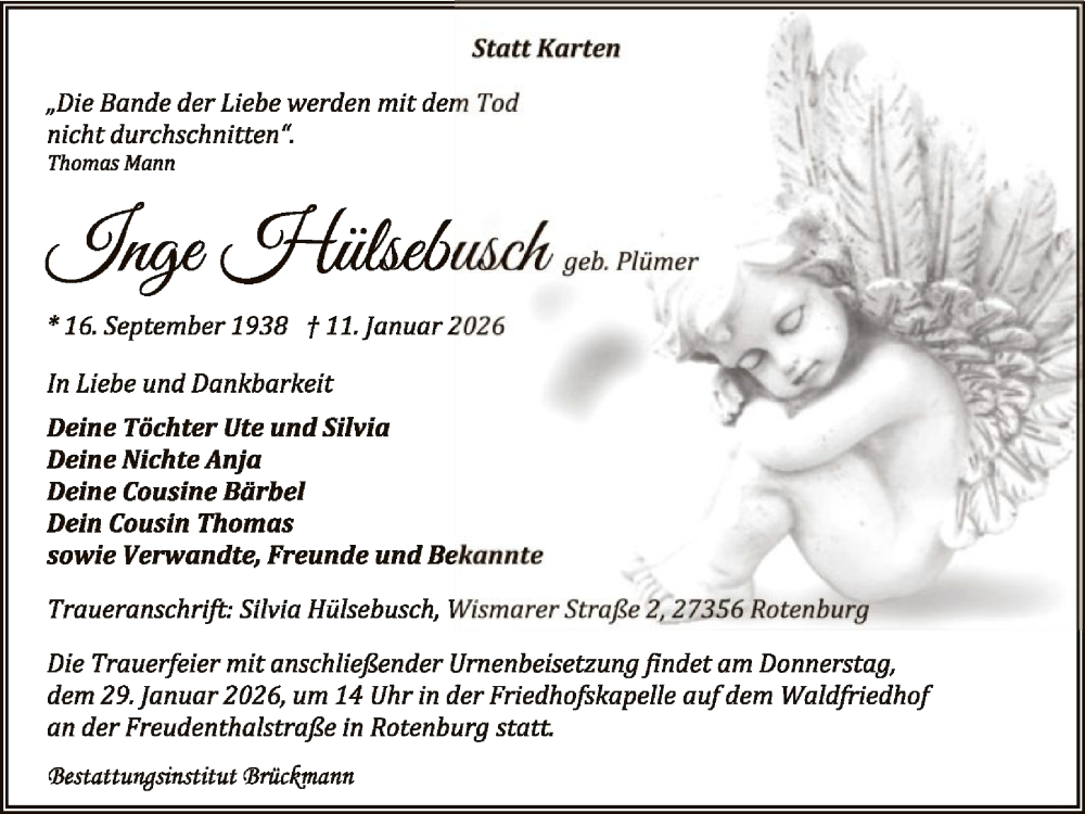  Traueranzeige für Günter Hülsebusch vom 17.01.2026 aus SYKR