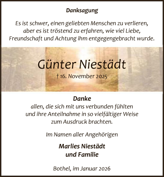 Traueranzeige von Günter Niestädt von SYKR