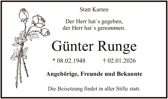 Traueranzeige von Günter Runge von SYKS