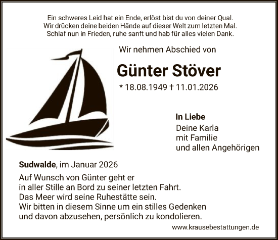 Traueranzeige von Günter Stöver von SYKS