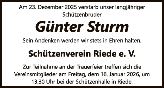 Traueranzeige von Günter Sturm von SYKS