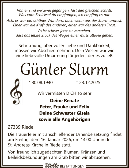 Traueranzeige von Günter Sturm von SYKS