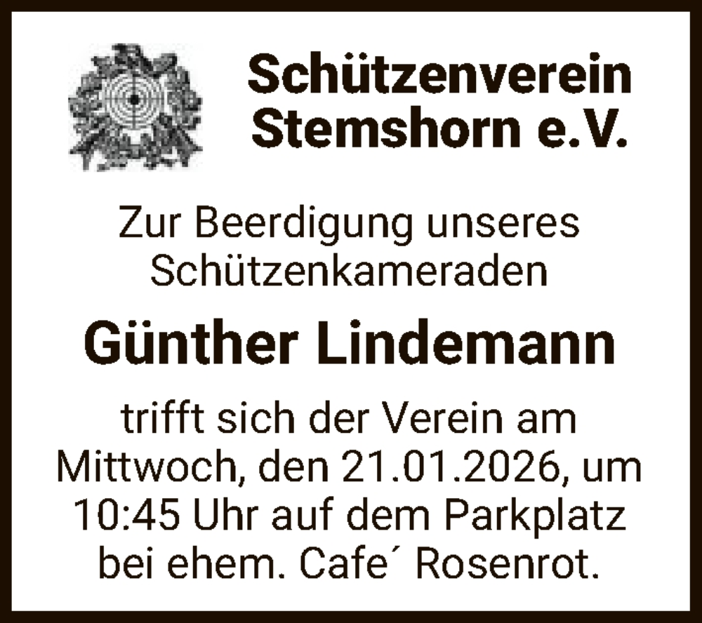  Traueranzeige für Günther Lindemann vom 17.01.2026 aus SYKS