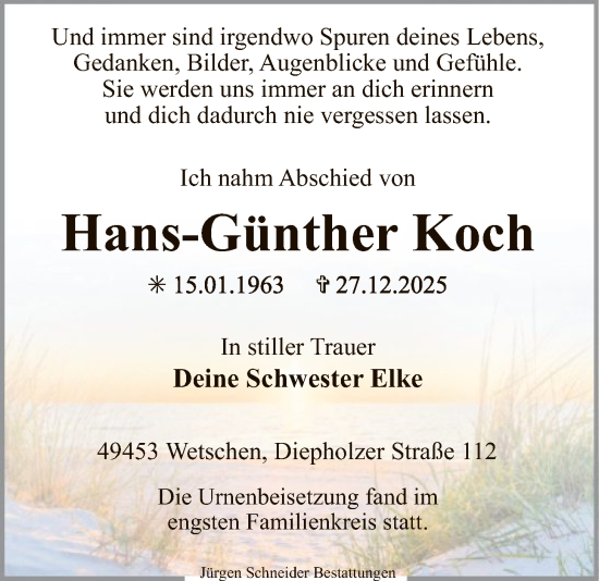Traueranzeige von Hans-Günther Koch von SYKS