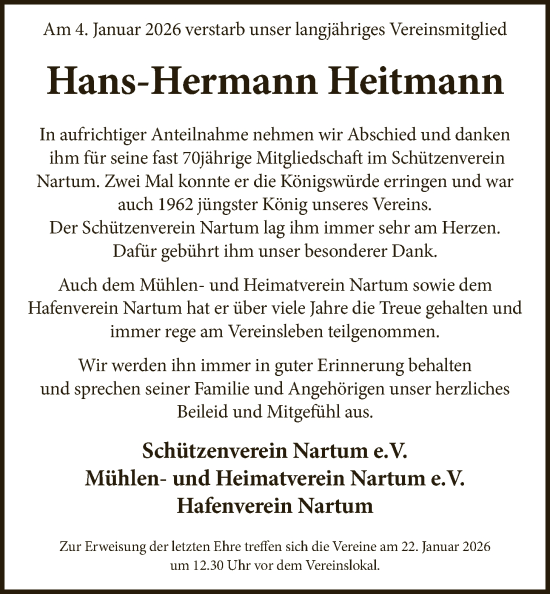 Traueranzeige von Hans-Hermann Heitmann von SYKR