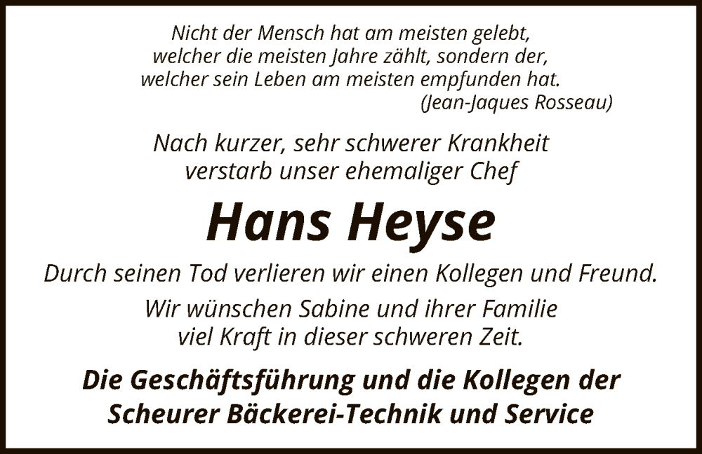  Traueranzeige für Hans Heyse vom 24.01.2026 aus SYKS