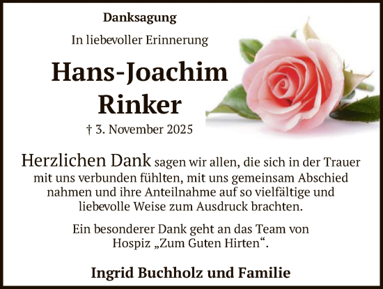 Traueranzeige von Hans-Joachim Rinker von SYKR