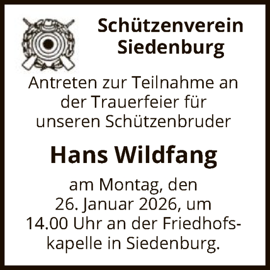 Traueranzeige von Hans Wildfang von SYKS