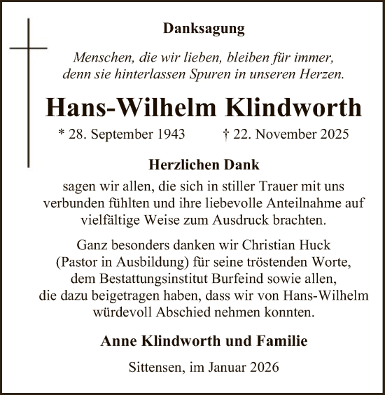 Traueranzeige von Hans-Wilhelm Klindworth von SYKR