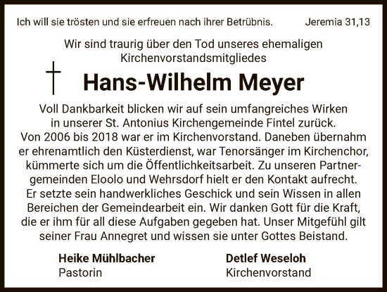 Traueranzeige von Hans-Wilhelm Meyer von SYKR