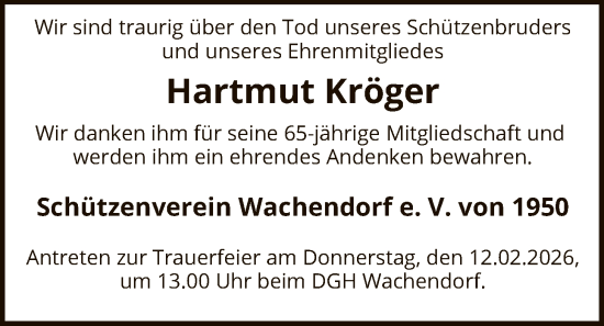 Traueranzeige von Hartmut Kröger von SYKS