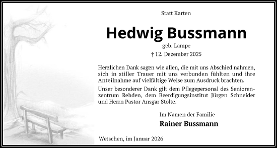 Traueranzeige von Hedwig Bussmann von SYKS