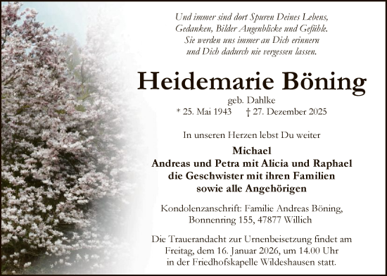 Traueranzeige von Heidemarie Böning von SYWZ