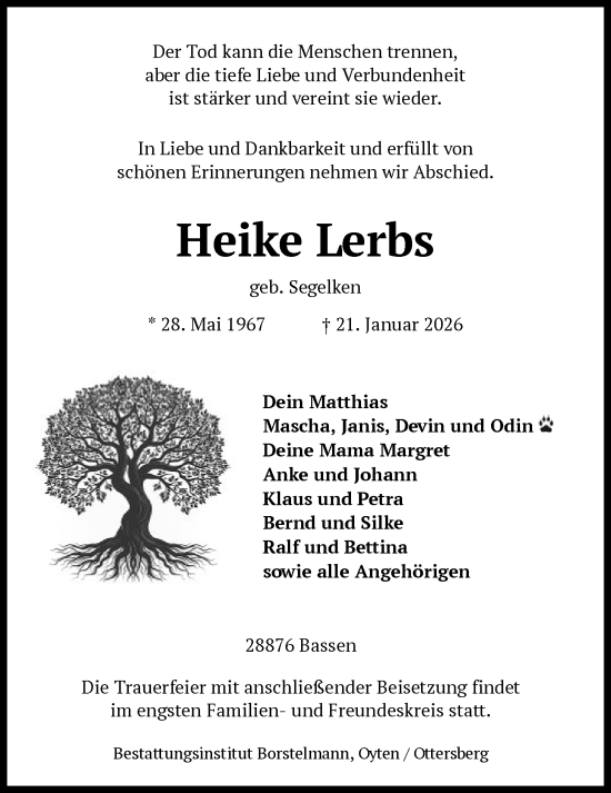 Traueranzeige von Heike Lerbs von SYKS