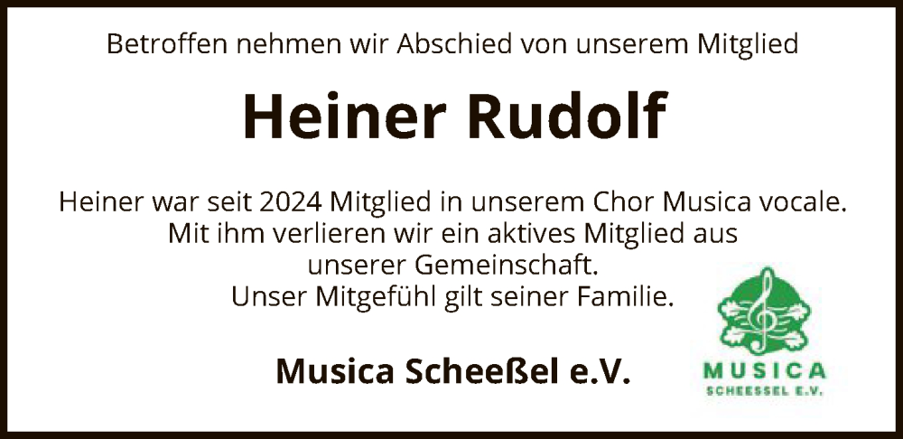  Traueranzeige für Heiner Rudolf vom 05.01.2026 aus SYKR
